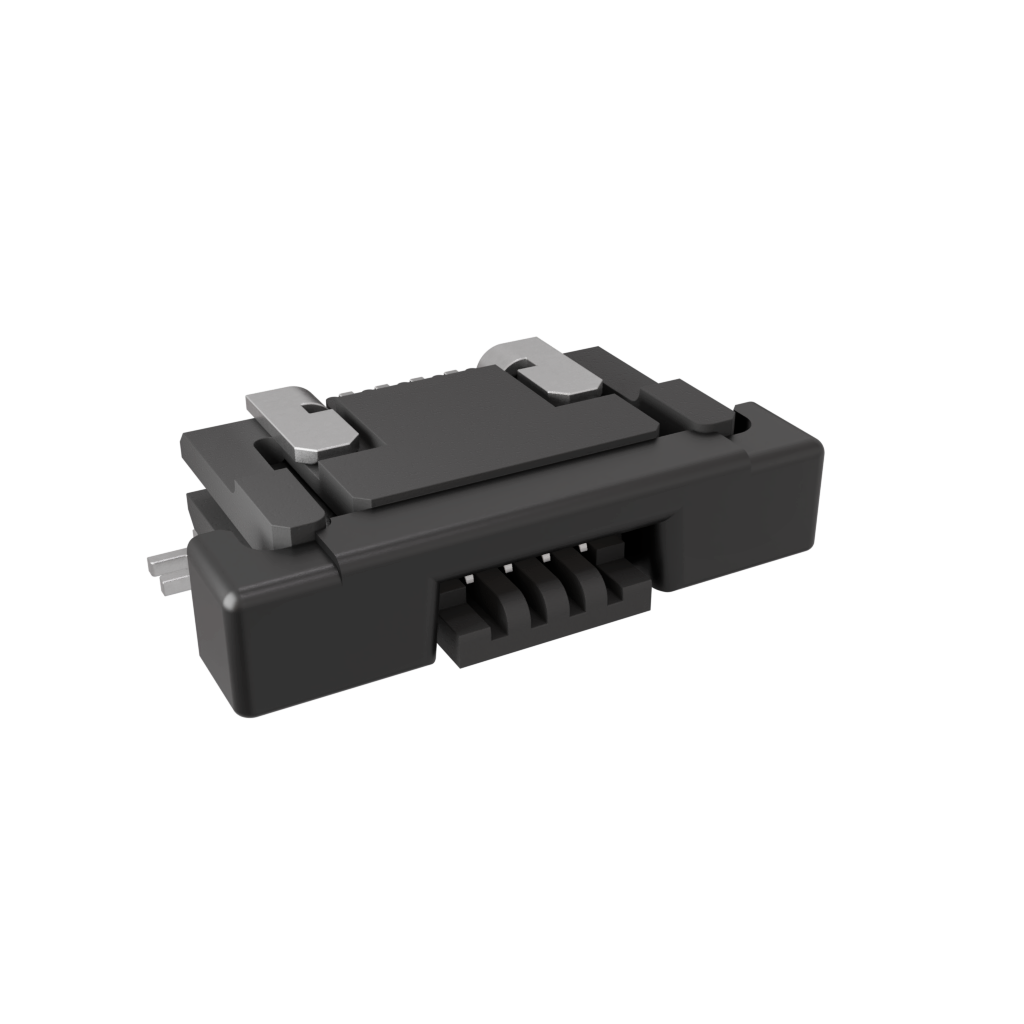 Amphenol Communications Solutions-SFV4R-1STBE1HLF Steckverbinder, FFC-FPC 0.50mm Flex Connector, SFV-R Series, 4 Position, Bottom Side Contact, Side Entry Surface Mount ZIF Connector, Halogen Free, Lead Free, Gold Flash