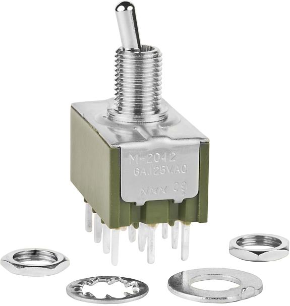 NKK Switches-M2042S3S1W03 Switch Toggle Switch Toggle ON None ON 4PDT Small Bat Lever PC Pins 6A 250VAC 30VDC PC Mount with Threads