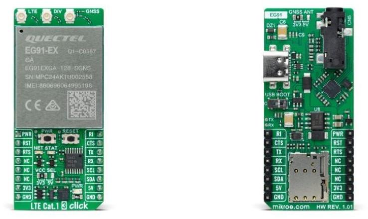 MikroElektronika-MIKROE-6152 RF/Drahtlos-Entwicklungsplatinen und Kits EG91EXGA-128-SGNS Cellular Module Click Board