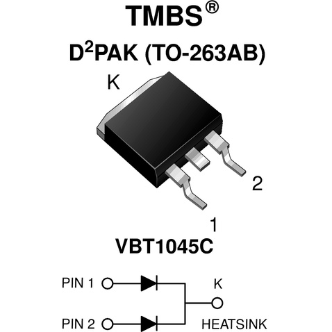 Vishay-VBT1045C-E3/4W Rectifiers Diode Schottky 45V 10A 3-Pin(2+Tab) TO-263AB Tube