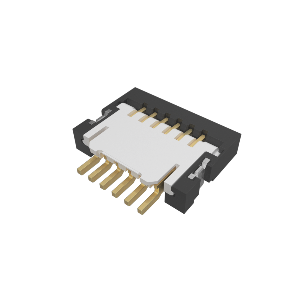 Amphenol Communications Solutions-59453-062110EDHLF Steckverbinder, FFC-FPC 0.50mm Flex Connectors, FPC/FFC Side Entry ZIF Connector, Surface Mount, 6 Positions, Top Contact, 0.50mm (0.020in) Pitch