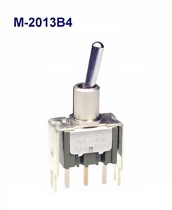 NKK Switches-M-2013-B4 Switch Toggle Switch Toggle ON OFF ON SPDT Small Bat Lever PC Pins 0.1A 28VAC 28VDC 0.4VA PC Mount with Bracket