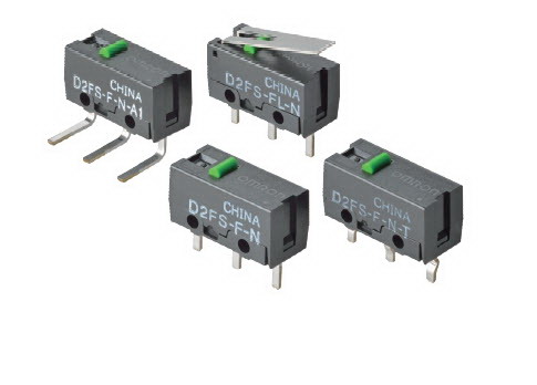 Omron-D2FS-FL-N Interruptor de acción ultrarrápida Switch Snap Action N.O. SPST Hinge Lever 0.1A 6VDC 0.25N Thru-Hole PC Pins