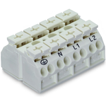 4-Conductor Chassis-mount Terminal Strip, 1 snap-in foot per Pole, PE- N-L1-L2, without ground contact, suitable for applications, 4-Pole
