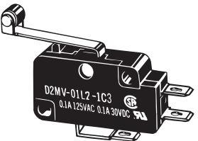 Omron-D2MV-01L2-1C3 Switch Snap Action Switch Snap Action N.O./N.C. SPDT Hinge Roller Lever Solder 0.1A 125VAC 30VDC 0.29N Screw Mount