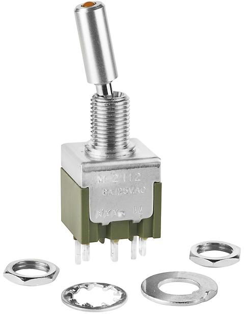 NKK Switches-M2112TEW01 Basculeur de commutateur Switch Toggle ON None ON SPDT Lighted Lever Solder Lug 6A 250VAC 30VDC Panel Mount with Threads