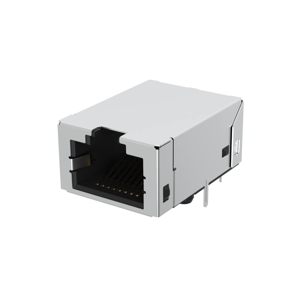 Amphenol-RJMG201K1003NER Steckverbinder, Telefon und Telekommunikation Conn RJ-45 F 8 POS 1.015mm/2.03mm Solder RA Thru-Hole 18 Terminal 1 Port Tray