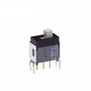 NKK Switches-AS12AB Interruptor corredizo Switch Slide ON None ON SPDT Top Slide 0.1A 28VAC 28VDC 0.4VA 50000Cycles PC Pins Bracket Mount/Through Hole