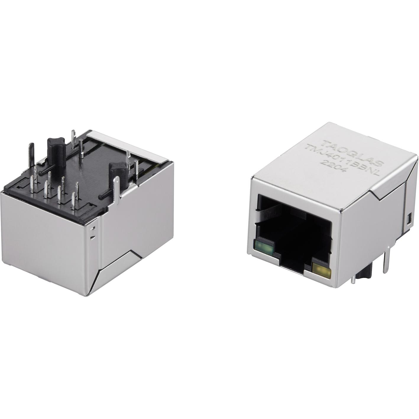 taoglas-TMJ4011BBNL | RJ45 Integrated Connectors Raccordement téléphone et télécom Conn RJ-45 F 8 POS 1.27mm Solder RA Thru-Hole 12 Terminal 1 Port Tray