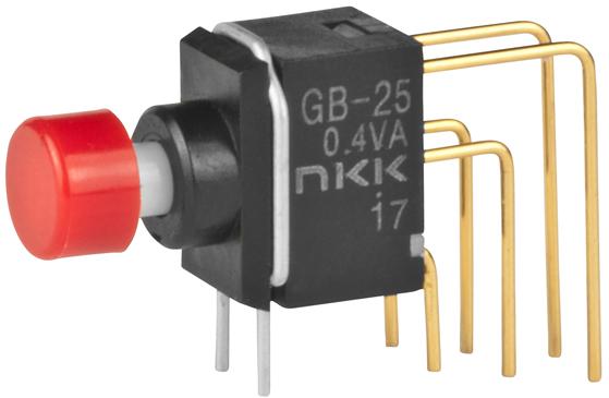 NKK Switches-GB25AV-XC Switch Push Button Switch Push Button ON (ON) DPDT Round Plunger 0.1A 28VAC 28VDC 0.4VA Momentary Thru-Hole PC Pins