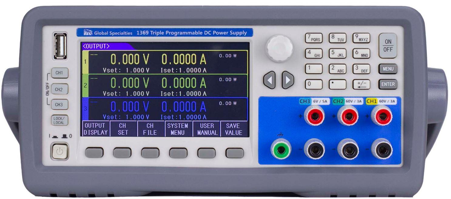 Global Specialties-1369 Bench Power Supplies Bench Power Supply 0V to 60V/0V to 60V/0V to 6V Triple-OUT 0A to 3A/0A to 3A/0A to 5A 390W