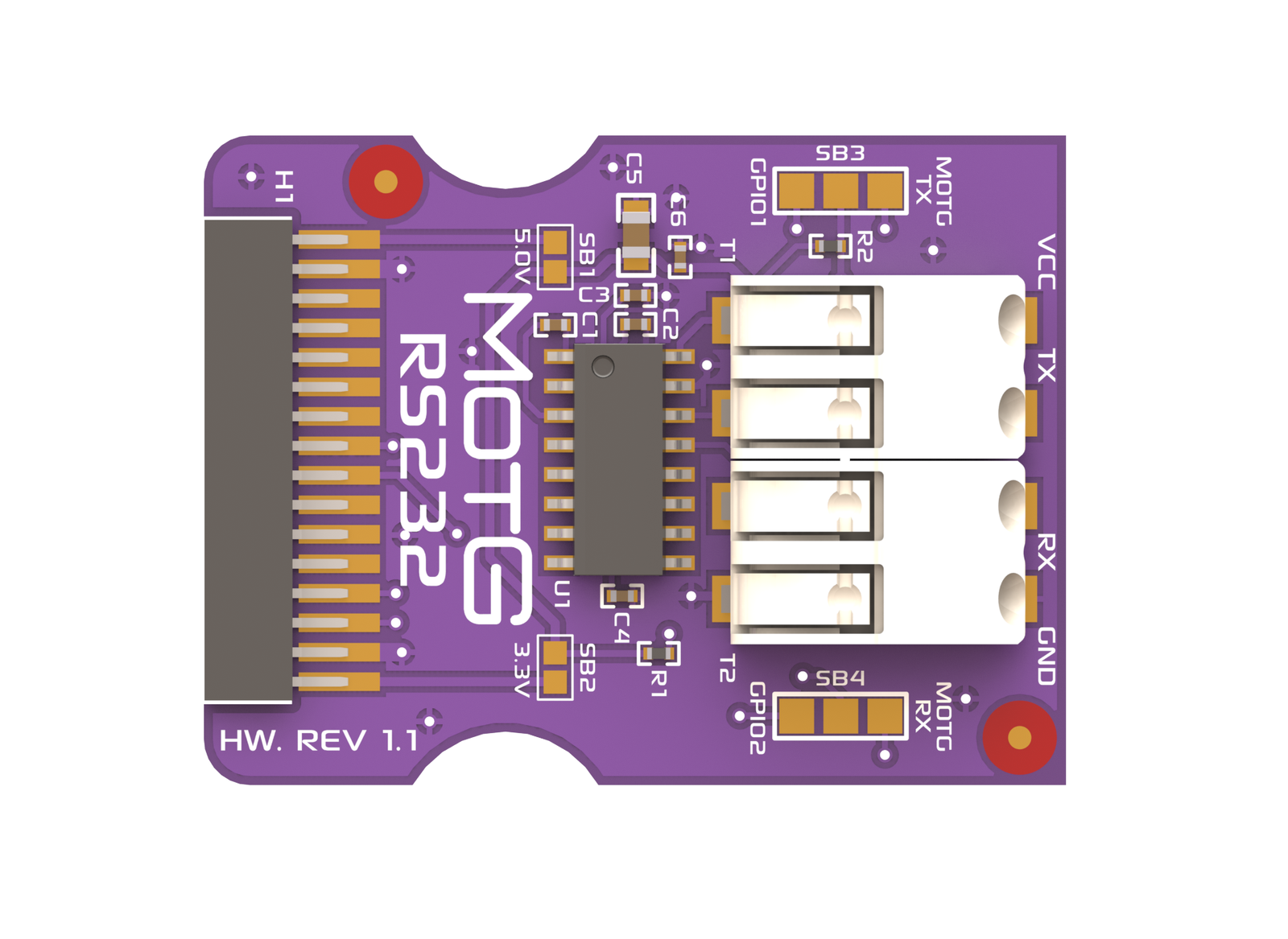4D Systems-MOTG-RS232 Módulos de interfaz RS232 module for MOTG Slot add-on board features ST3232CDR RS232 driver