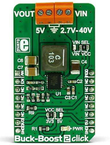 MikroElektronika-MIKROE-2963 Energiemanagement, Entwicklungsplatinen und -kits LTC3115-2 DC to DC Converter and Switching Regulator Chip Click Board