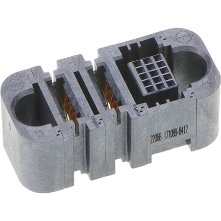 Molex-1710898412 Connector Headers and PCB Receptacles EXTreme Ten60Power Vertical Receptacle with Guides, 2 Split Power Circuits, 15 Signal Circuits, Press Fit Tail