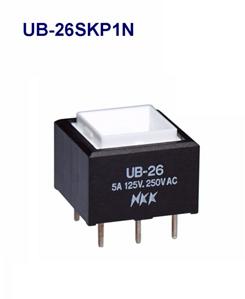 NKK Switches-UB-26SKP1N Botón pulsador Switch Push Button ON ON DPDT Square Button 5A 250VAC 30VDC Alternate Thru-Hole PC Pins