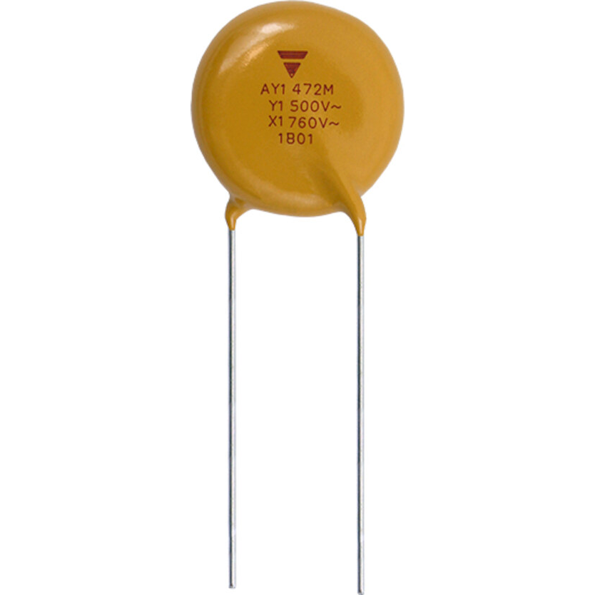 Vishay-AY1681M35Y5UC63L0 Kondensator, keramisch, einlagig Cap Ceramic Suppression X1/Y1 680pF 760VAC/500VAC Y5U 20%( 9 X 7mm) Radial Disc 10mm 125°C Bulk Automotive AEC-Q200