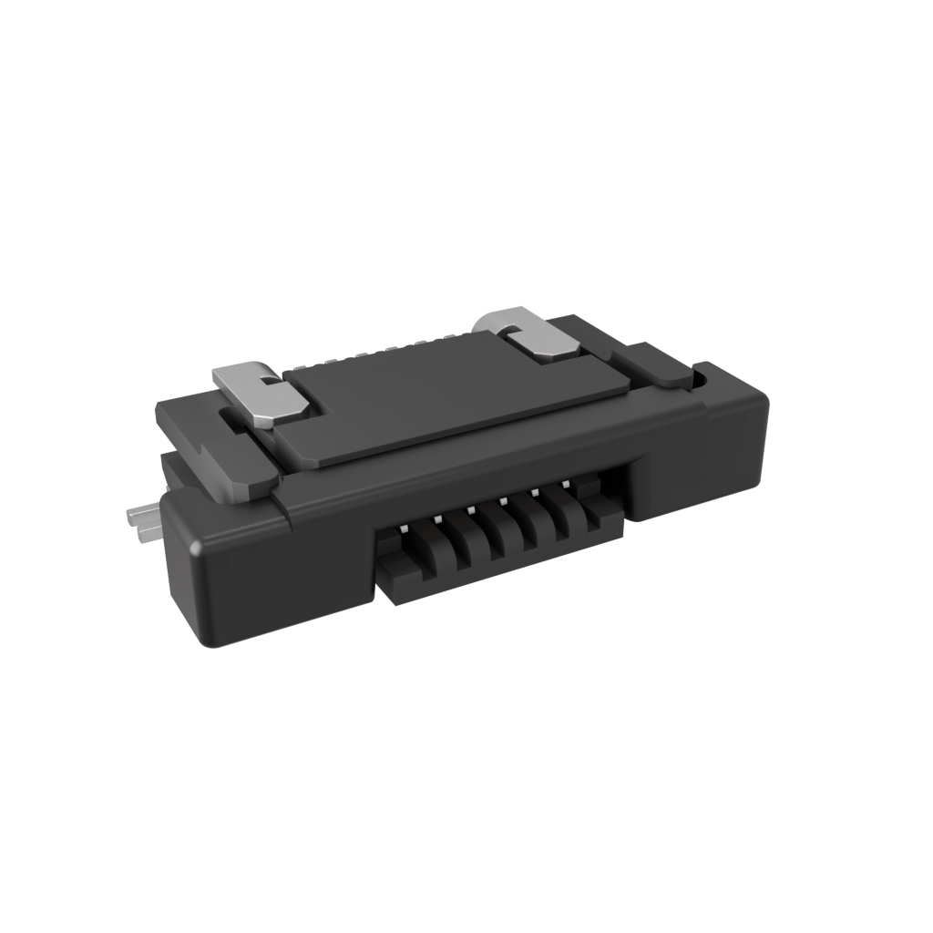 Amphenol Communications Solutions-SFV6R-1STBE1HLF Connector FFC-FPC 0.50mm Flex Connector, SFV-R Series, 6 Position, Bottom Side Contact, Side Entry Surface Mount ZIF Connector, Halogen Free, Lead Free, Gold Flash