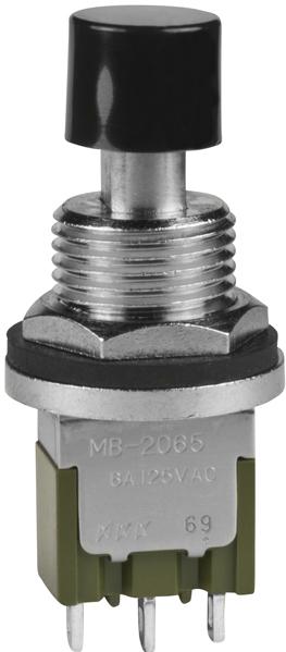NKK Switches-MB2065SB3W01-CA Botón pulsador Switch Push Button ON ON SPDT Round Plunger 6A 250VAC 30VDC Alternate Panel Mount Solder Lug