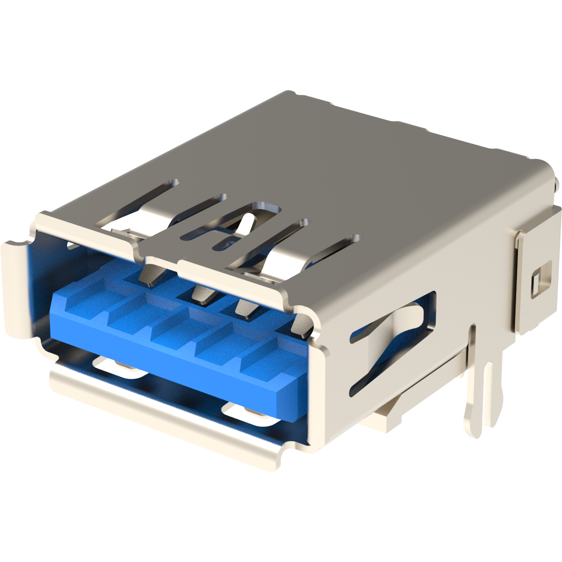 Amphenol Communications Solutions-GSB311A41EU Connector USB USB 3.0, Type A, Receptacle, Right Angle Reverse, 9 Pins with Nickel Plating, 30U Gold, Dip 2mm, Blue High Temperature Housing