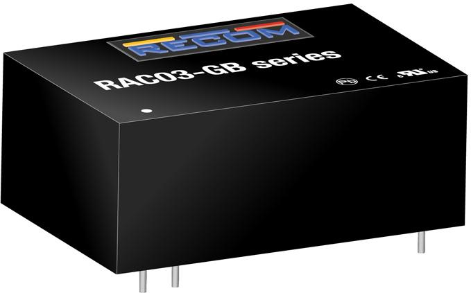 RECOM Power-RAC03-09SGB Suministro de energía de AC a CC AC/DC Power Supply Single-OUT 9V 0.33A 3W 5-Pin Tube