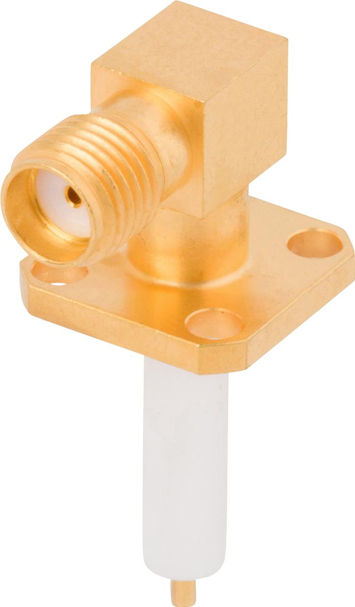 Amphenol SV Microwave-2960-6025 RF-Steckverbinder Conn SMA 0Hz to 12.4GHz 50Ohm Solder RA Flange Mount F Gold Over Nickel Tray