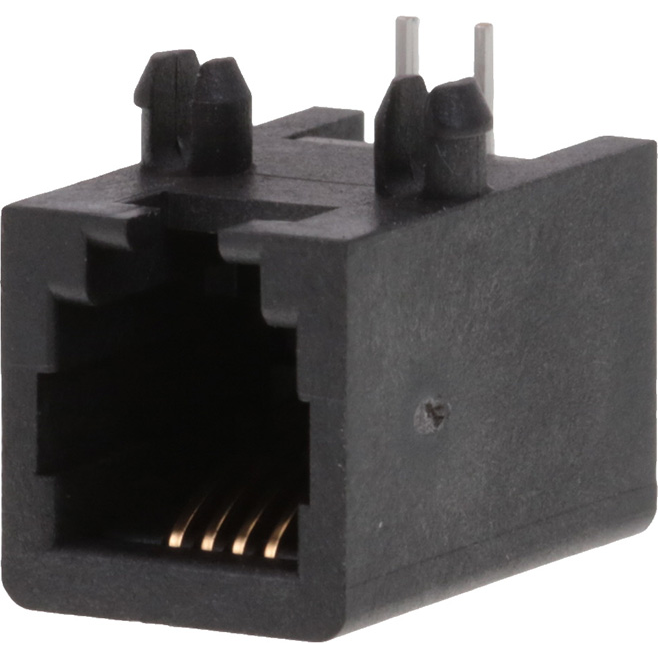 Molex-43202-4101 Connector Telephone and Telecom Conn Modular Jack F 4 POS 2.54mm Solder RA Thru-Hole 4 Terminal 1 Port Cat 3/Cat 4 Tray