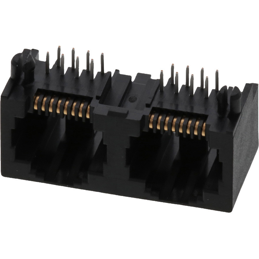 Molex-44248-0057 电话及电信连接器 Conn RJ-45 F 16 POS 1.02mm Solder RA Thru-Hole 16 Terminal 2 Port Cat 3 Tray