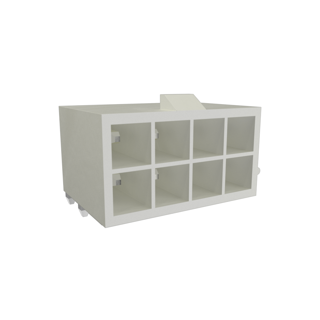 Amphenol Communications Solutions-10127819-08211LF Cabezales del conector y receptáculos PCB Minitek® Pwr4.2 header, Dual row, Right-Angle Through hole, Tin plating, Natural Color, 8 positions, Non Glow Wire Compatbile