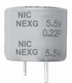 NIC Components-NEXG475Z5.5V28.5X22F Elektrische Doppelschichtkondensatoren – Superkondensatoren Cap Supercap 4.7F 5.5V -20% to 80% (28.5 X 22mm) Radial 10.16mm 7100uA 35 Ohm 1000h 70°C