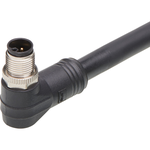 Micro-Change (M12) Single-Ended Cordset, 4 Poles, L-Coded, Male (90°) to Pigtail, 16 AWG, Black TPU WSOR Cable, 1.0m (3.28') Length