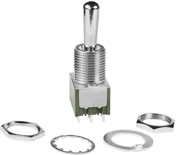 NKK Switches-M2033B2B1W01 Switch Toggle Switch Toggle ON OFF ON 3PDT Large Bat Lever Solder Lug 6A 250VAC 30VDC Panel Mount with Threads