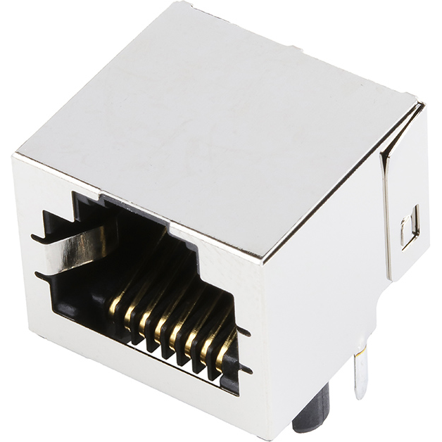 Molex-0438605025 Telecomunicaciones y teléfono del conector Conn RJ-45 F 8 POS 1.02mm Solder RA Thru-Hole 8 Terminal 1 Port Modular Jack 8/8, RJ45 Cat 3 T/R