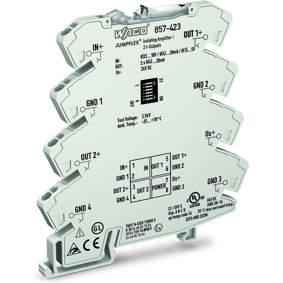 WAGO-857-423 Verschiedene Produkte Signal Splitter With 2 Configurable Current Outputs For Din 35 Rail