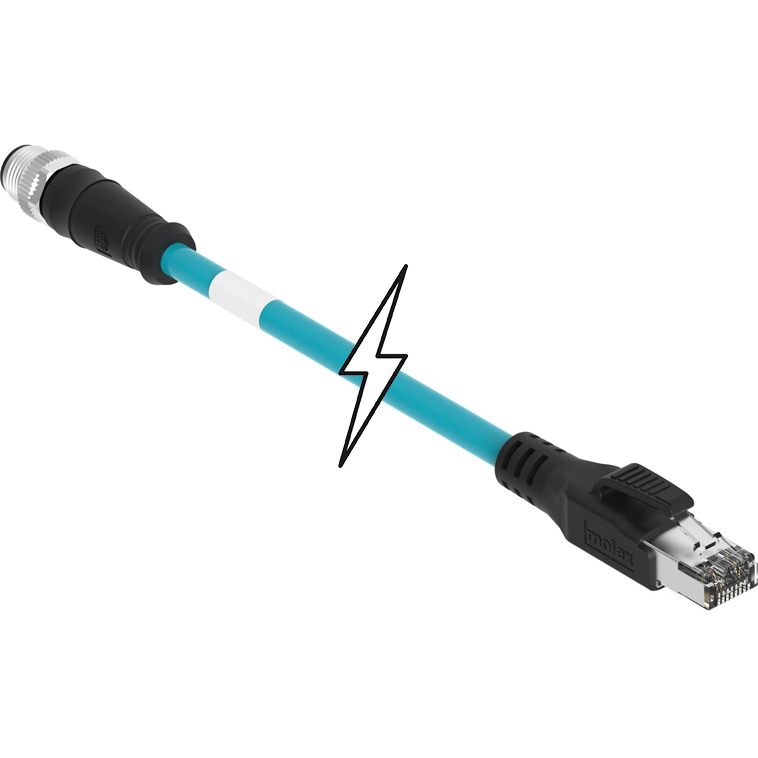 Molex-E16A06004M100 Andere Kabelbaugruppen Cable Assembly Cat 5e 10m 24AWG M12 Circular to RJ-45 4 to 4 POS M-M Wire Wrap