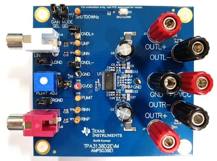 Texas Instruments-TPA3138D2EVM Integrierte Verstärkerschaltung, Entwicklungsplatinen und -kits TPA3138D2 Audio Amplifier Evaluation Board