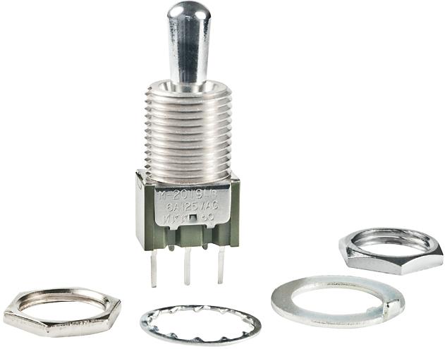 NKK Switches-M2019BB1W03 Interruptor de palanca Switch Toggle ON OFF (ON) SPDT Large Bat Lever PC Pins 6A 250VAC 30VDC PC Mount with Threads