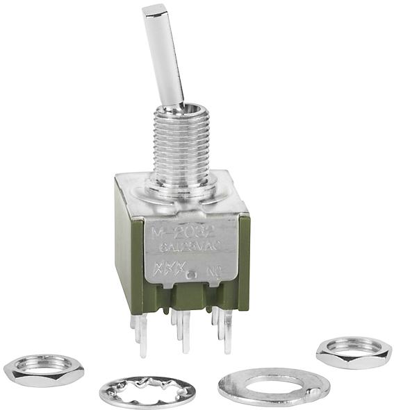 NKK Switches-M2032ES1W03 Switch Toggle Switch Toggle ON None ON 3PDT Small Flat Lever PC Pins 6A 250VAC 30VDC PC Mount with Threads