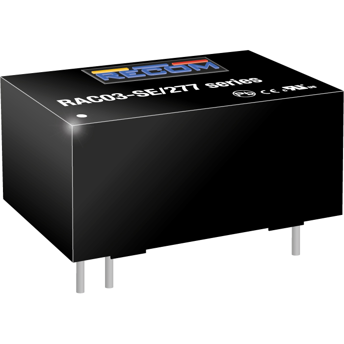 RECOM Power-RAC03-12SE/277 Alimentazione da CA a CC AC/DC Power Supply Single-OUT 12V 0.25A 3W 5-Pin Tube