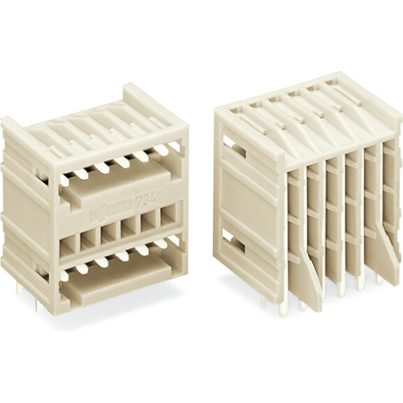 WAGO-734-407/001-000 连接器插头及 PCB 插座 Double-deck male headers, Angled solder pin 1 x 1 mm, 7 x 2-pole, Pin spacing 3.5 mm / 0.138 in, 100 Percent protected against mismating, Horizontal PCB mounting, with support