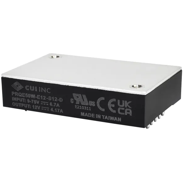 CUI Inc-PRQE50W-E12-S15-D Convertidor de CC a CC y módulo del regulador de conmutación Module DC-DC 36VIN 1-OUT 15V 3.33A 50W 8-Pin Quarter-Brick Tray