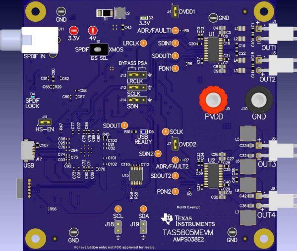 Texas Instruments-TAS5805MEVM Kit e schede di sviluppo IC amplificatore TAS5805M Audio Amplifier Evaluation Board
