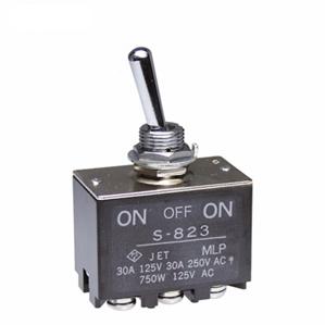 NKK Switches-S823 Interruptor de palanca Switch Toggle ON OFF ON DPDT Round Lever Screw Lug 30A 250VAC 125VDC Panel Mount with Threads