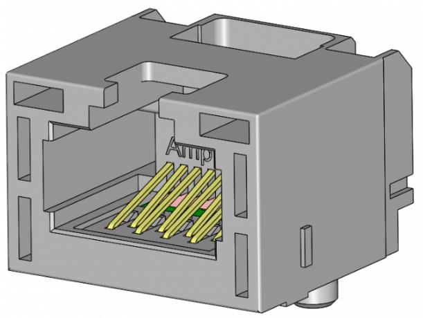 Amphenol Communications Solutions-RJE3A1880402 Connettore telefono e telecomunicazione Conn RJ-45 RCP 8 POS 1.02mm Solder RA SMD 8 Terminal 1 Port Cat 5e T/R
