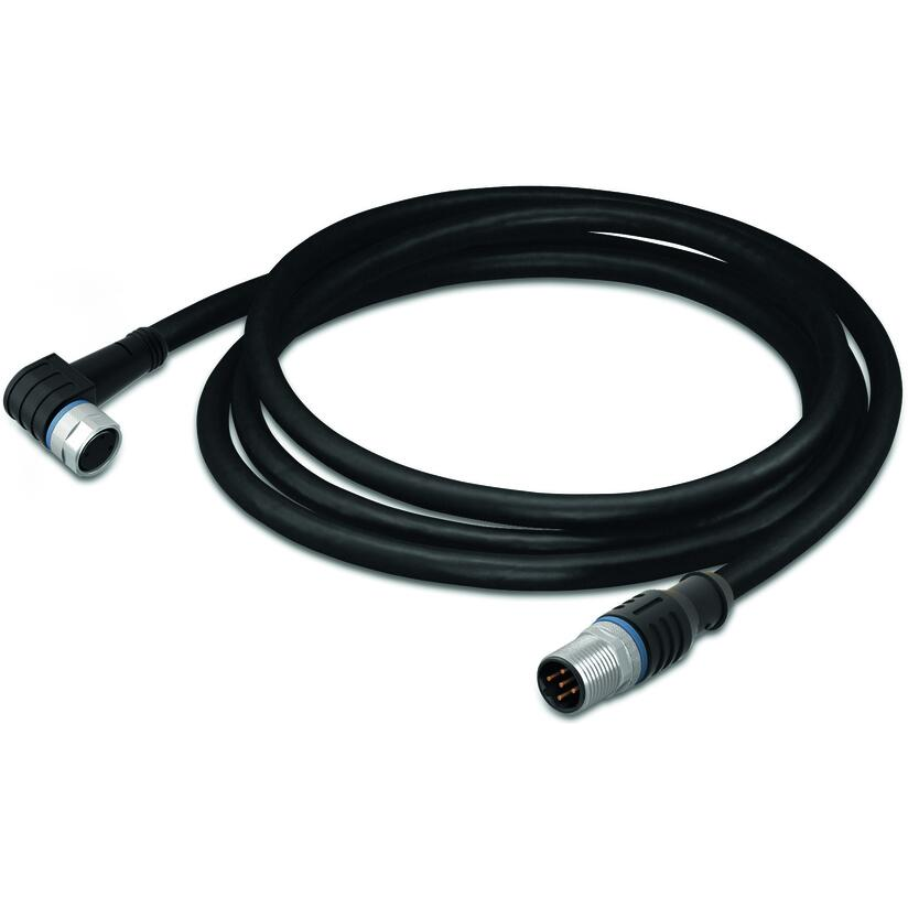WAGO-756-5509/040-020 其他电缆组件 Sensor/Actuator Cable, fitted on both ends, 4-Pole, M8 Socket, Angled, M12 Plug, Straight, 1 m