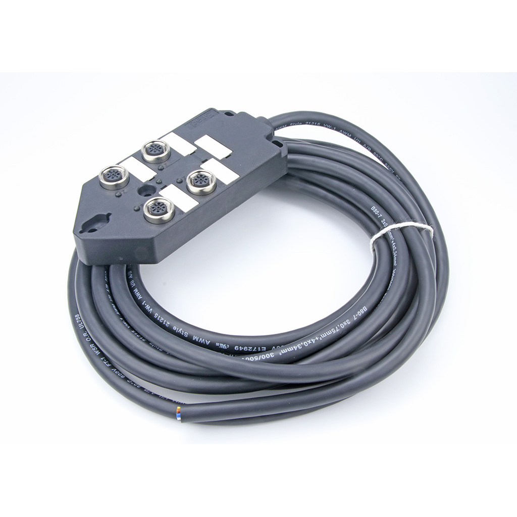 Molex-1202480004 null MPIS Micro-Change (M12) Passive Junction Box, Top Mount, 4 Ports, LED for PNP Sensor, WSOR Cable, 5.0m Length