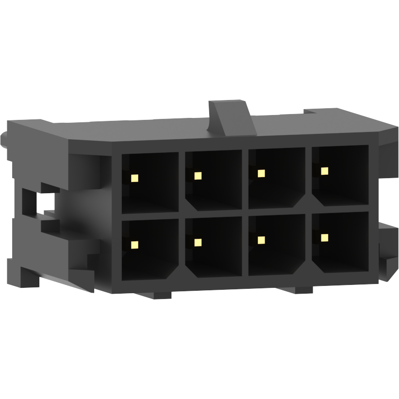 Amphenol Communications Solutions-10132450-0821GLF Cabezales del conector y receptáculos PCB Minitek® Pwr 3.0 HCC, Wire to Board connector, header, Dual row, Vertical Through hole, Tin plating, Black Color, 8 positions, Glow Wire Compatbile