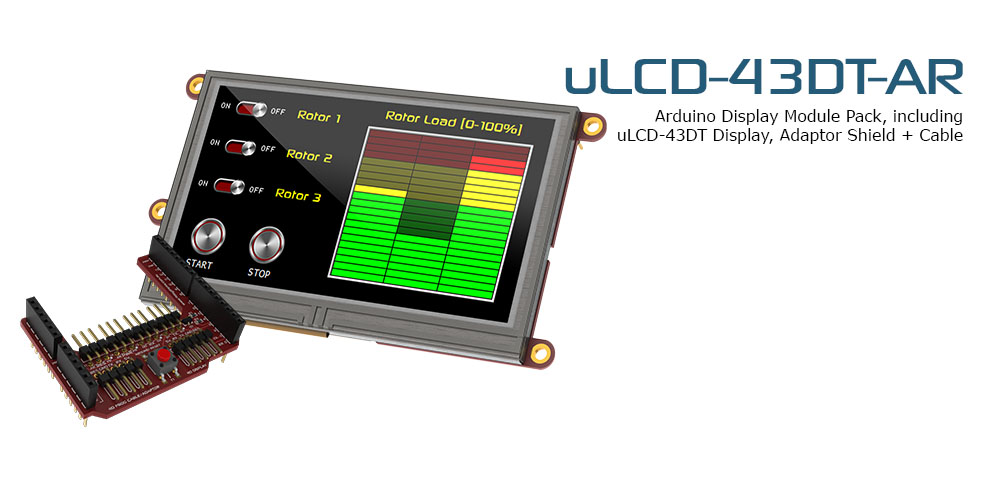 4D Systems-ULCD-43DT-AR TFT-Module 4.3" LCD Pack for Arduino w/Adaptor Shield + Cable