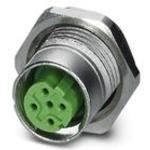 Bus system flush-type socket, with green contact carrier, 4-pos., M12 SPEEDCON, shielded, D-coded, rear/screw mounting with M16 thread, with straight solder connection