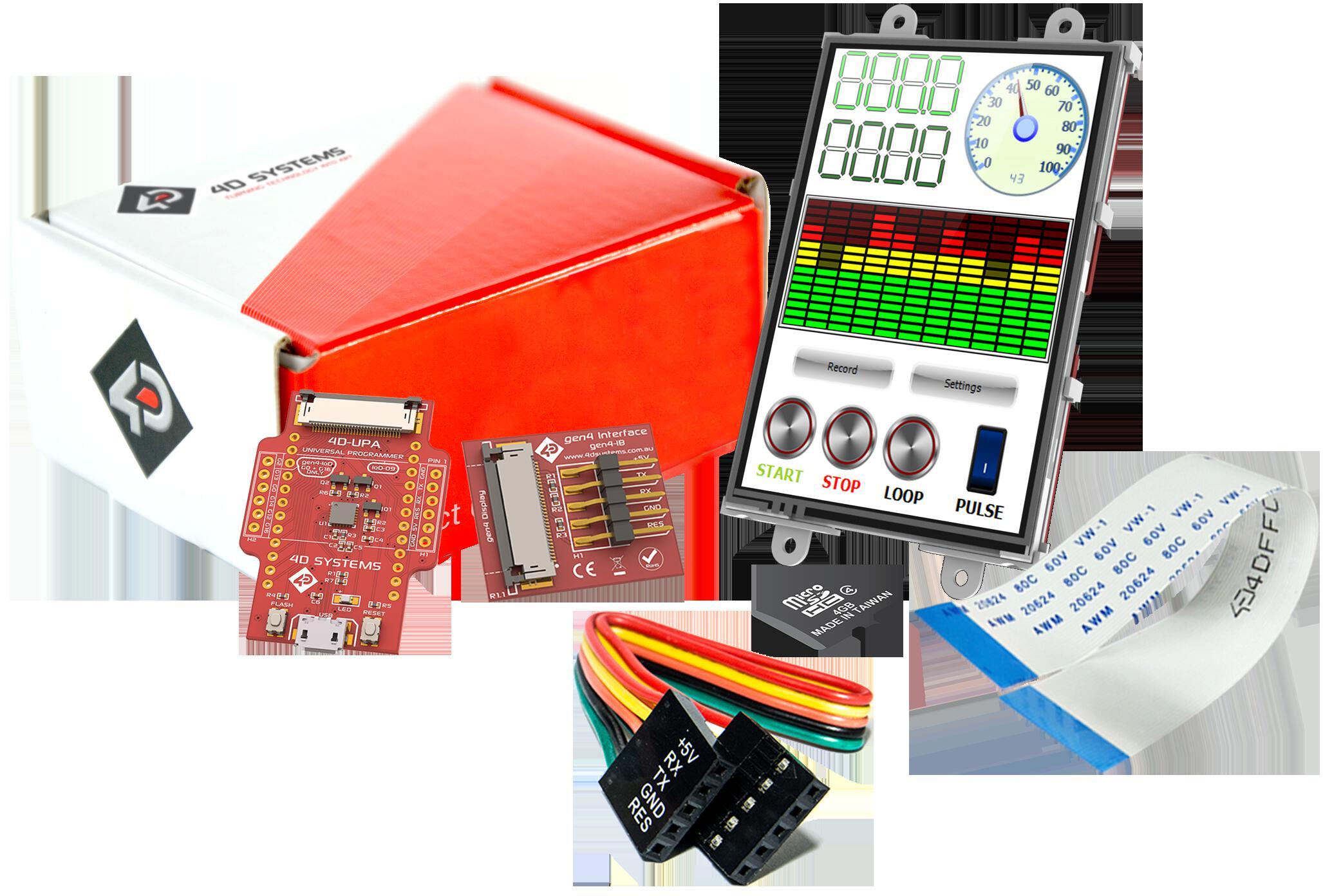4D Systems-SK-35DT Entwicklungssätze und Werkzeuge Starter Kit for uLCD-35DT with Industrial uSD-4GB and 4D-UPA