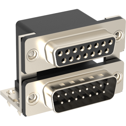 Amphenol Communications Solutions-L17H1431134 Steckverbinder, D-Sub Dsub, Stamped Signal 3A, Dual Port Right Angle PCB Thru Hole, F=15.88mm (0.625in), 15/15 (Socket/Pin), 0.38m (15 in) Gold, Bright Tin Shell, M3 Threaded Rear Insert, 4*Arrowhead Boardlock